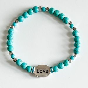“LOVE” turquoise stone beaded stretch bracelet